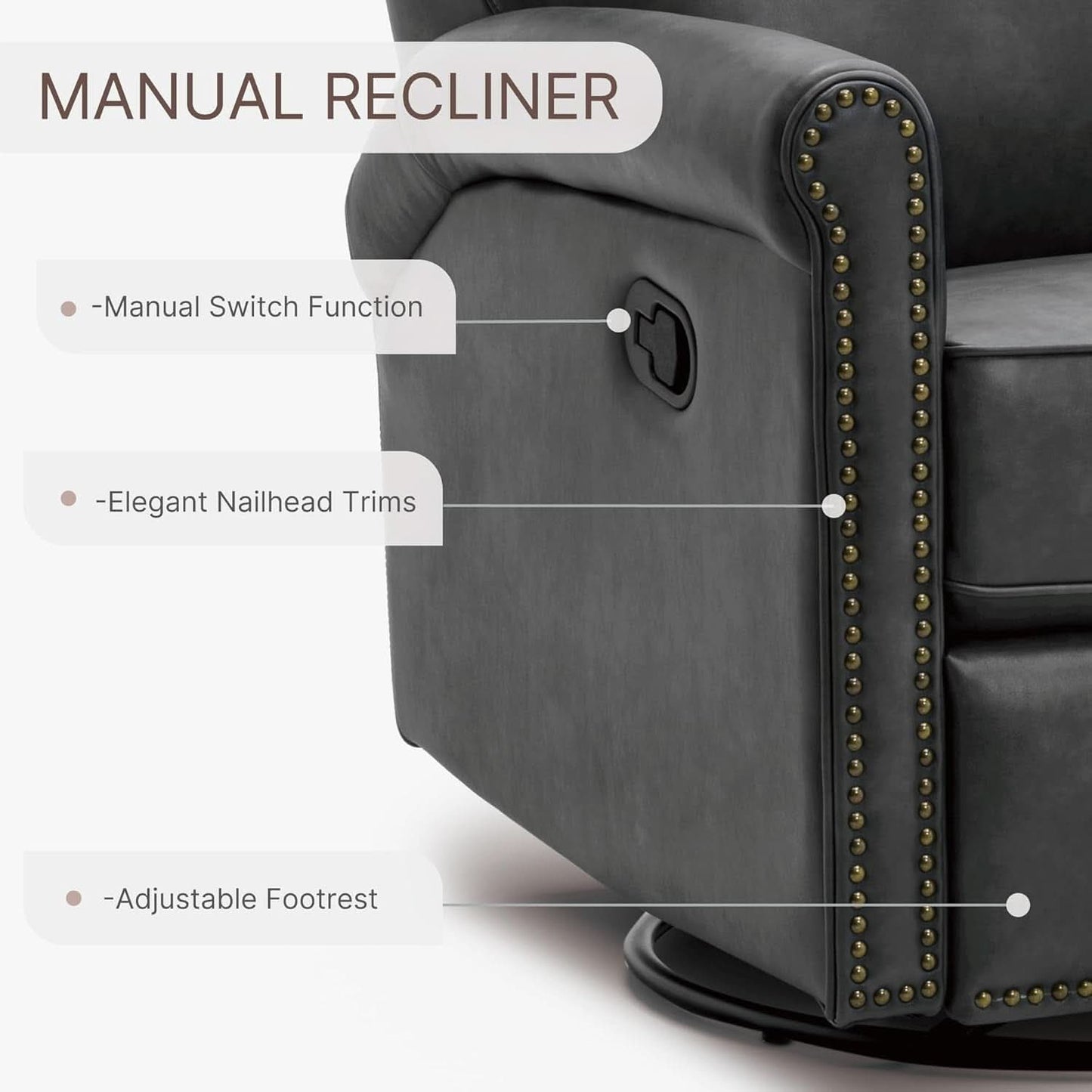 Large Leather Recliner Chair With Swivel Rocker Living Room