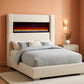 Queen Bed Cream Upholstered High Headboard Textured