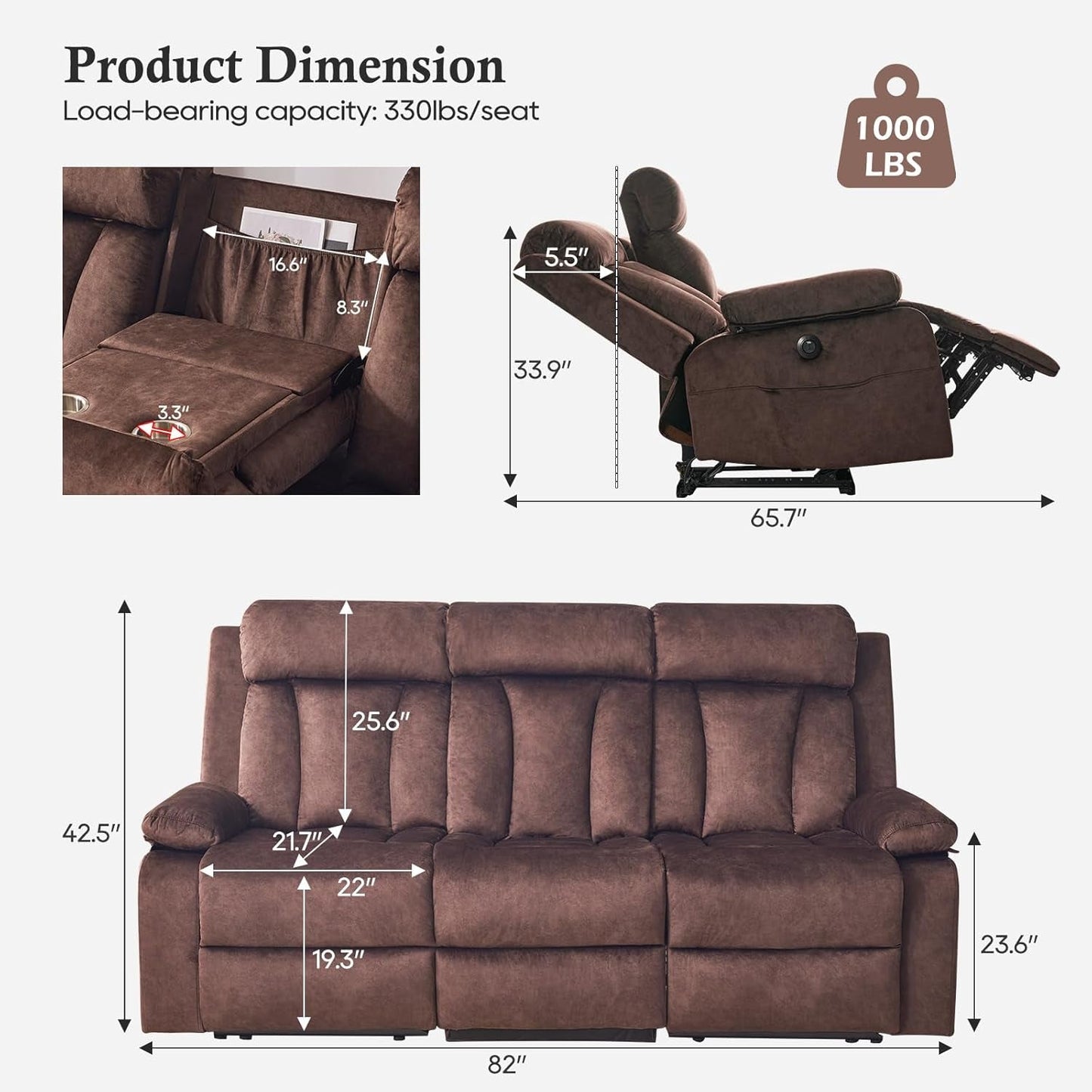 Power Reclining Sofa With Therapeutic Massage Heat