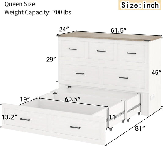 White Queen Murphy Bed Incorporating Charging Station-1