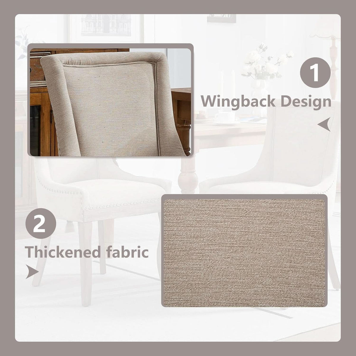 Modern Dining Chairs Set of 4 Beige Upholstery and Wood Legs