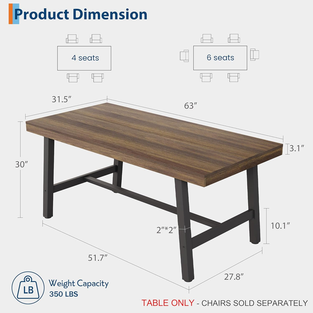 Industrial Dining Table 63 Inches Long Espresso Brown