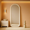 Cream White Velvet Arched Floorstanding 55Inch Mirror