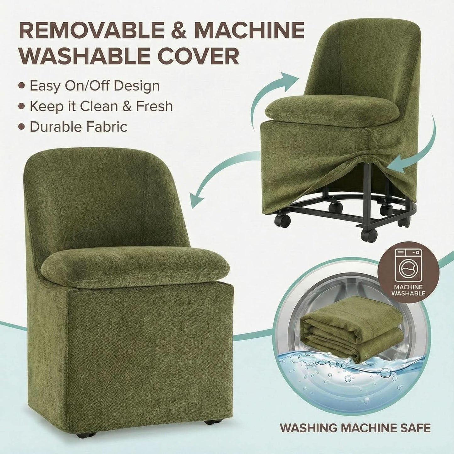 Green Upholstered Dining Chairs With Washable Slipcovers