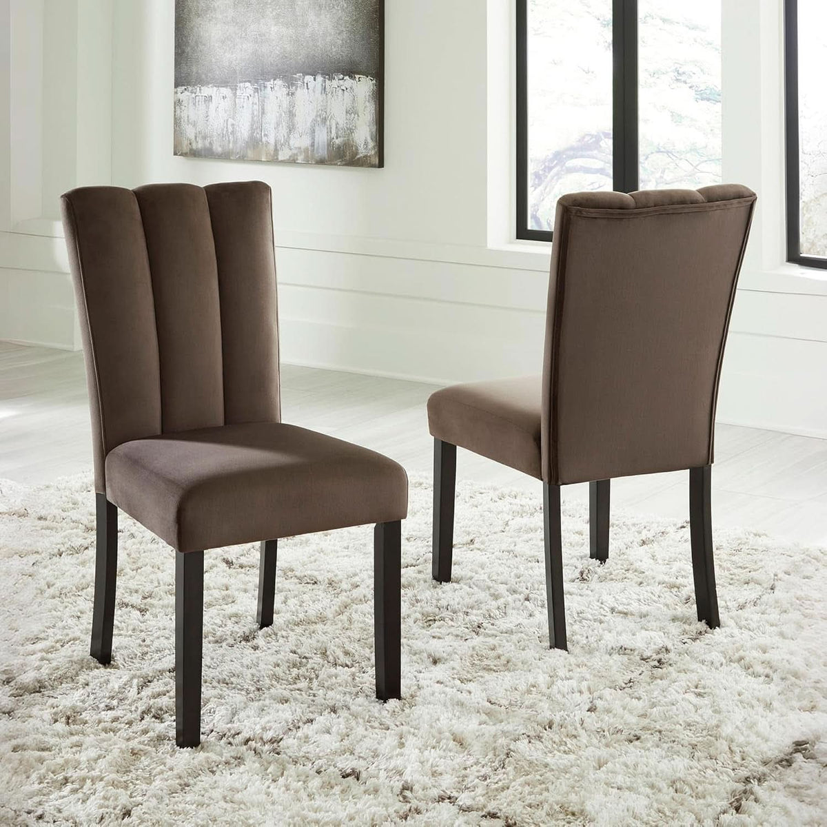 Pair Contemporary Velvet Dining Chairs Chocolate Brown