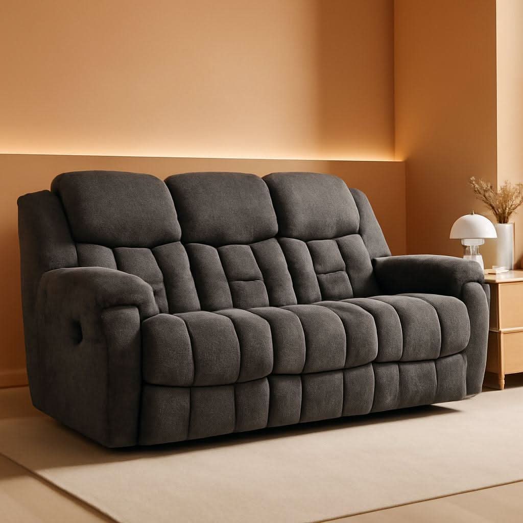 Gray Manual Reclining Sofa Stain Resistant Upholstery