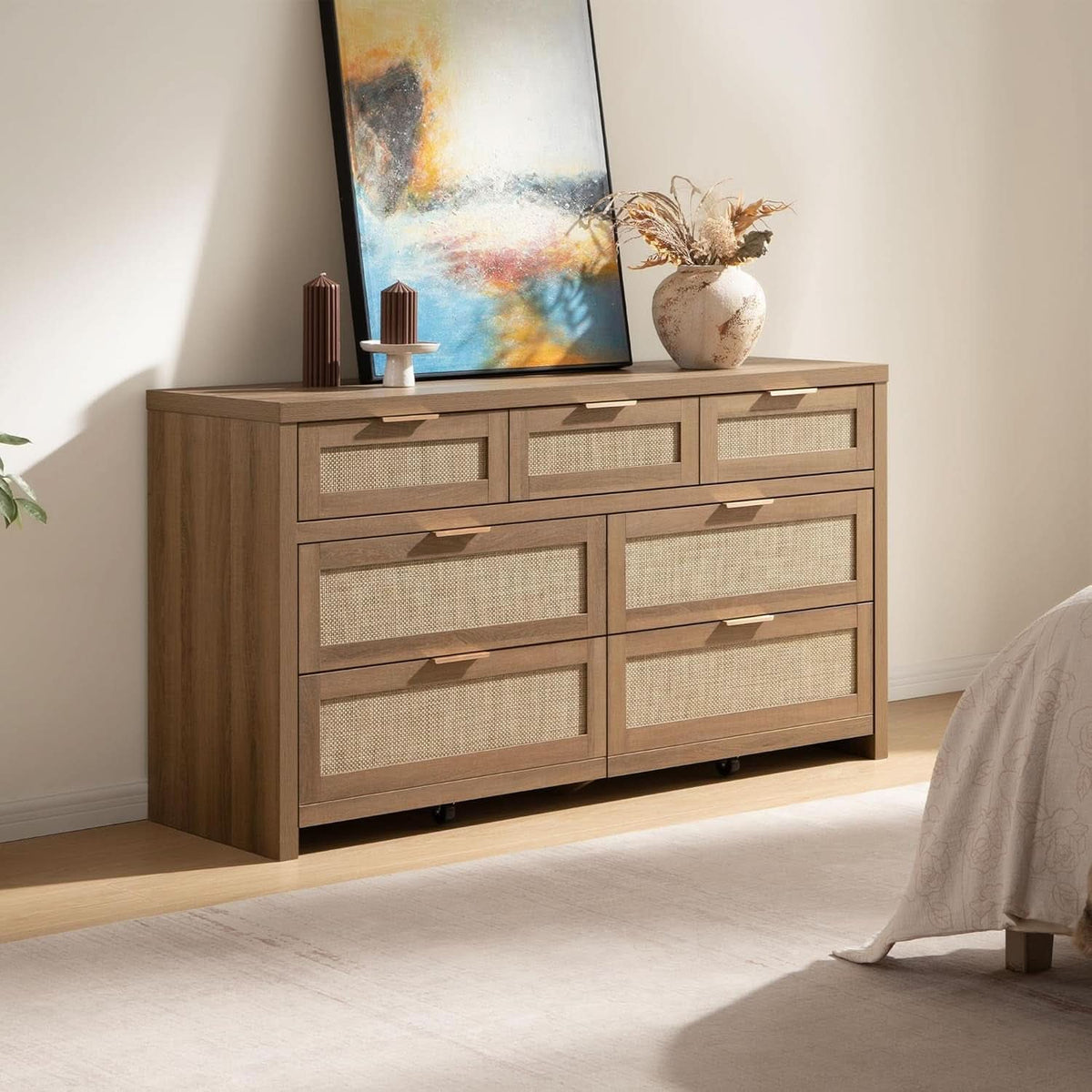 FiftySevenInch Boho Dresser Reclaimed CaramelOak Finish