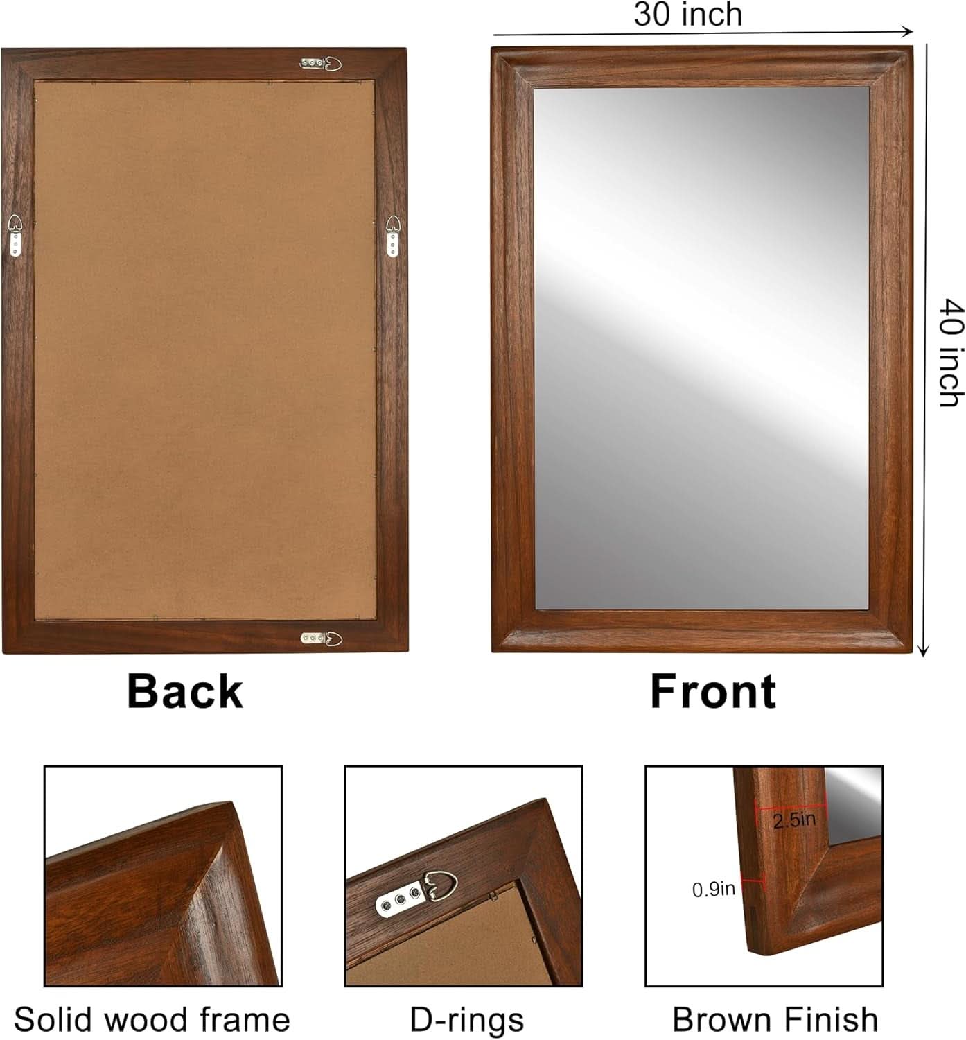 Rectangular Farmhouse Wood Bathroom Mirror 30x40 Brown