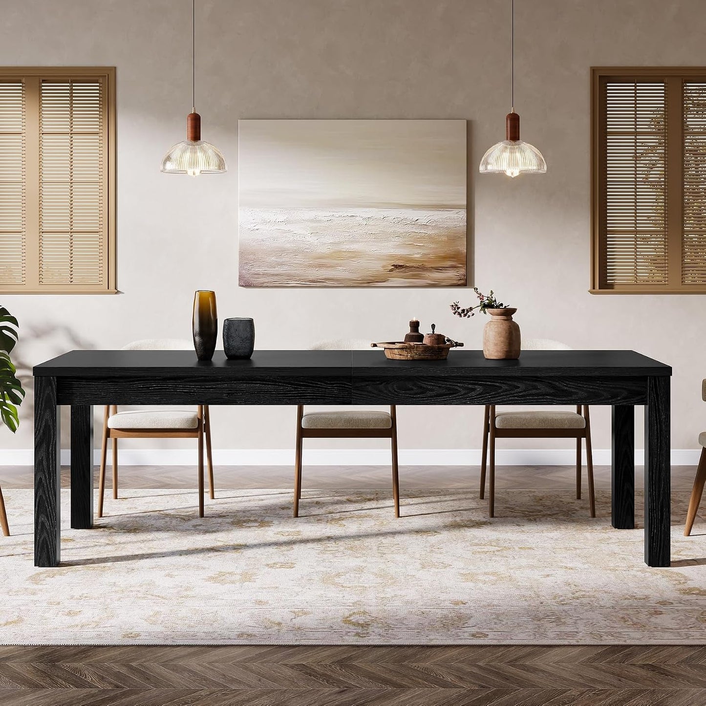 Solid Wood Black Farmhouse Rectangular Dining Table