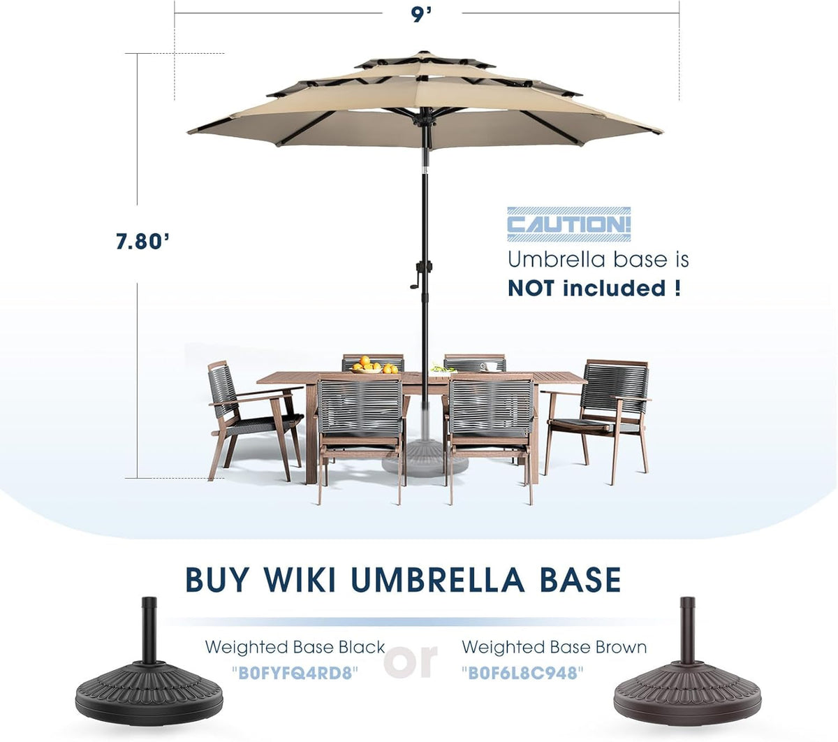 Nine Foot 3Tier Patio Umbrella Beige Fade Weatherproof