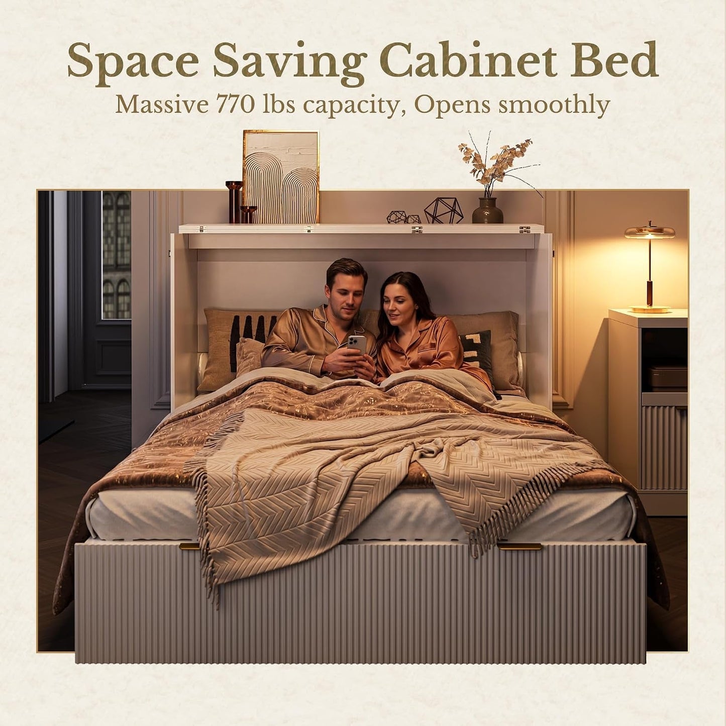 White Queen Murphy Bed Featuring Integrated Charging-4