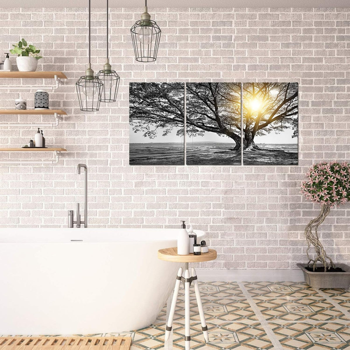 Three Piece Black White Tree Landscape Framed Canvas-1