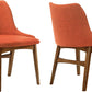 Orange Fabric and Walnut Wood Dining Side Chairs Set of 2