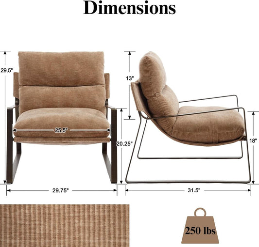 Khaki Chenille Accent Chair With Armrest Upholstered