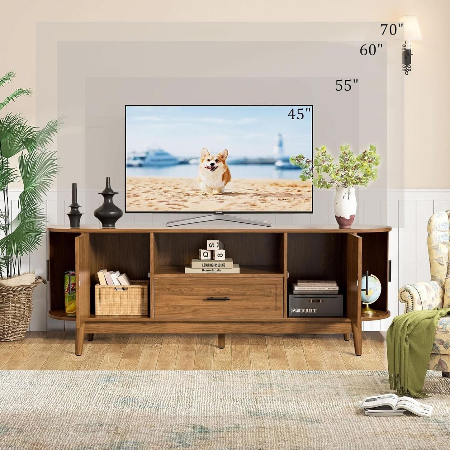 63 Inch Fluted Midcentury TV Entertainment Center Stand