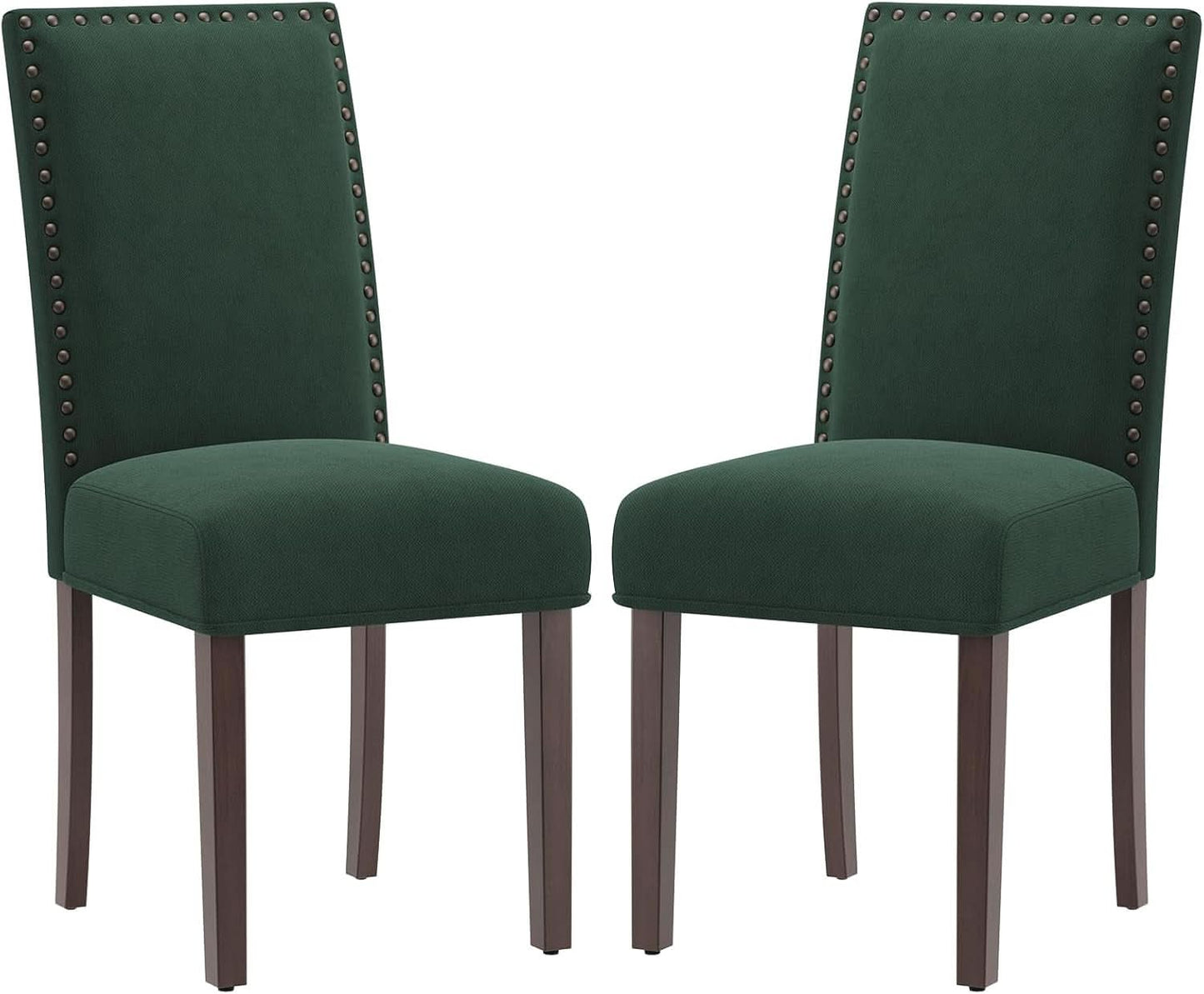 Green Velvet Upholstered Dining Chairs With Nailhead