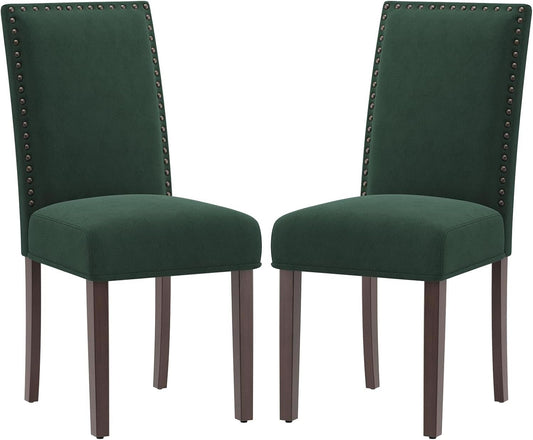 Green Velvet Upholstered Dining Chairs With Nailhead
