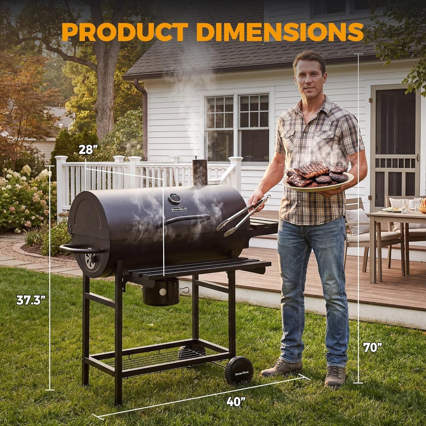 Barrel Charcoal Grill With Telescoping Front Shelf