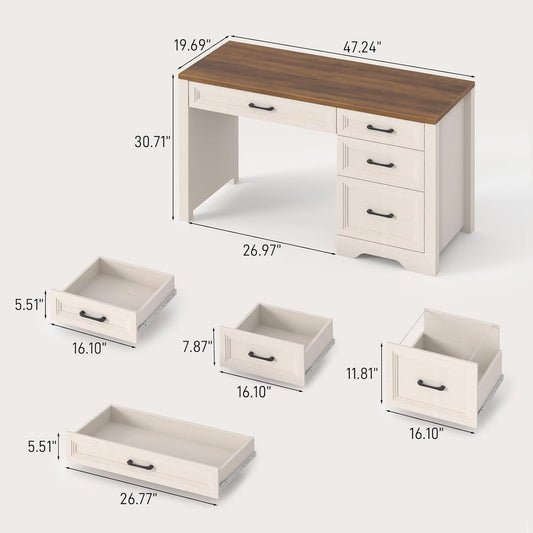 Farmhouse Executive Desk With Generous Drawers White