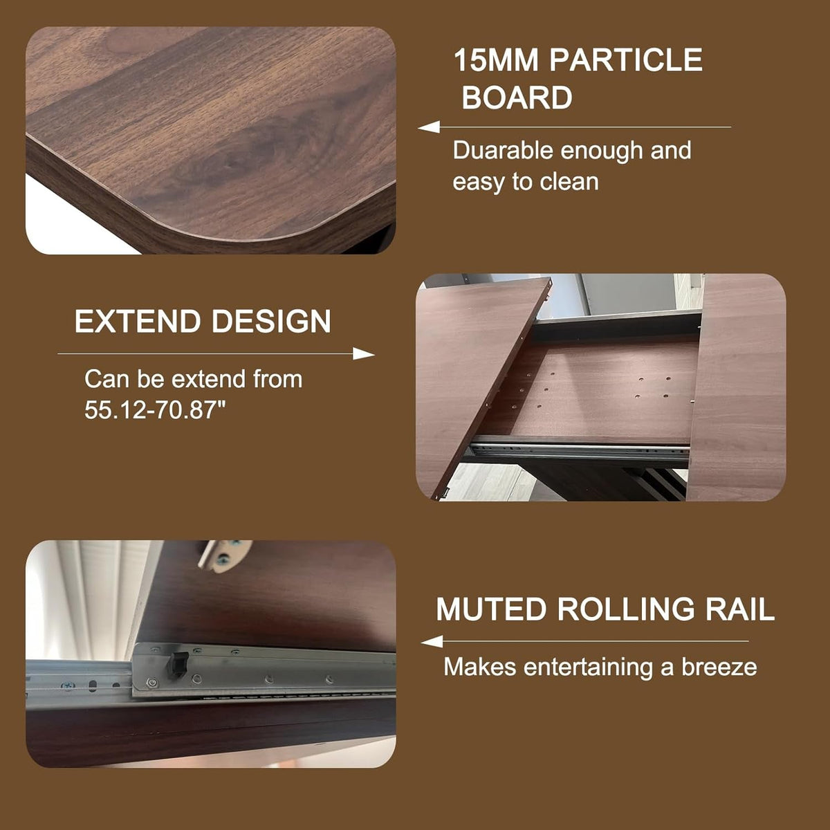 Walnut Extendable Dining Table 70.87 Inches Modern