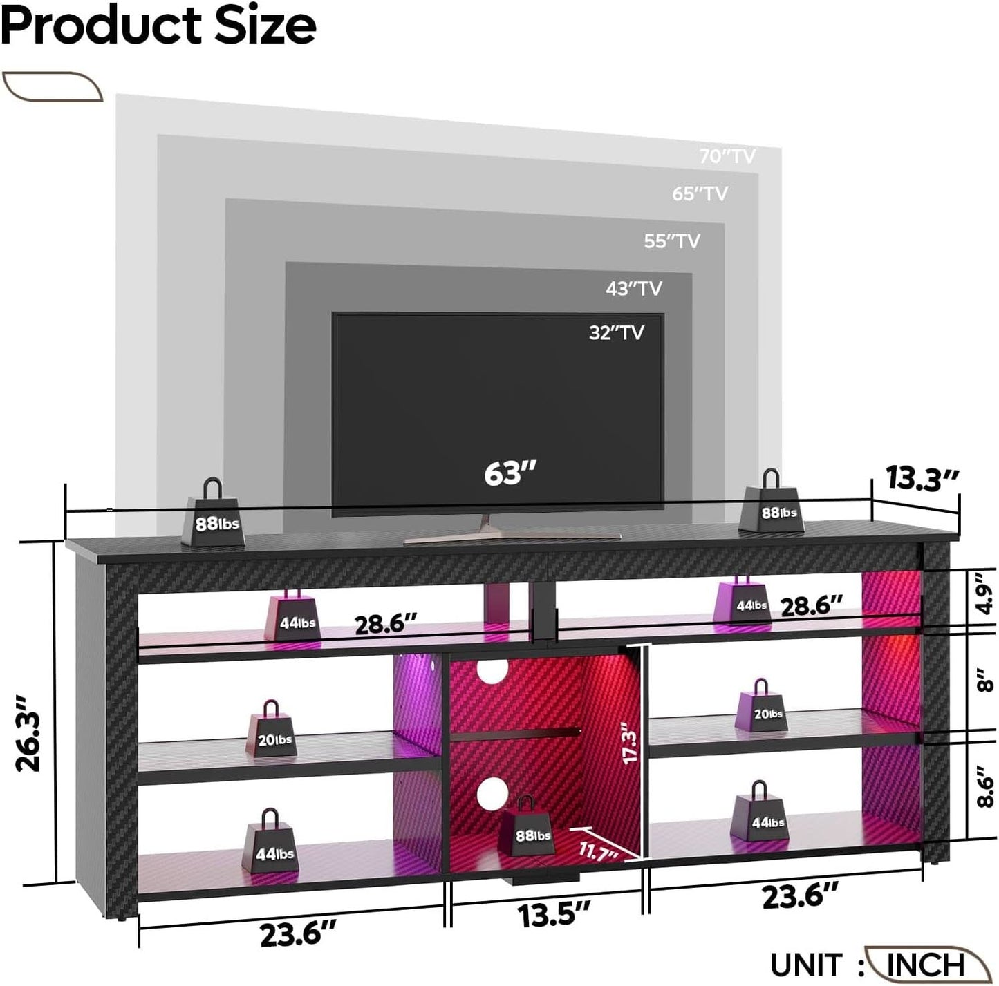 70 Inch Entertainment Center With RGB Illumination