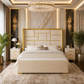 King Beige Velvet Platform Bed with 55.12" Wingback Headboard & 2 Nightstands Set