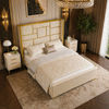 King Beige Velvet Platform Bed with 55.12" Wingback Headboard & 2 Nightstands Set