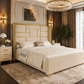 King Beige Velvet Platform Bed with 55.12" Wingback Headboard & 2 Nightstands Set