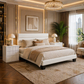 King Bedroom Set with Velvet Upholstered Platform Bed Frame & 2 White Fluted 3-Drawer Nightstands