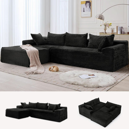 108 Inch L Shape Modular Sectional Sofa Corduroy Fabric For Living Room Comfort Everyday-0