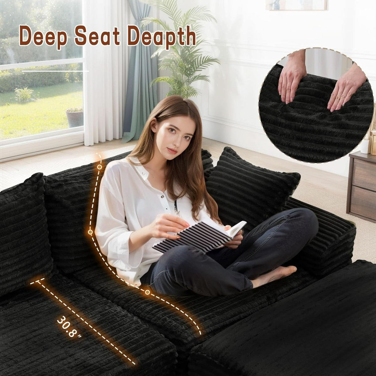 108 Inch L Shape Modular Sectional Sofa Corduroy Fabric For Living Room Comfort Everyday-3