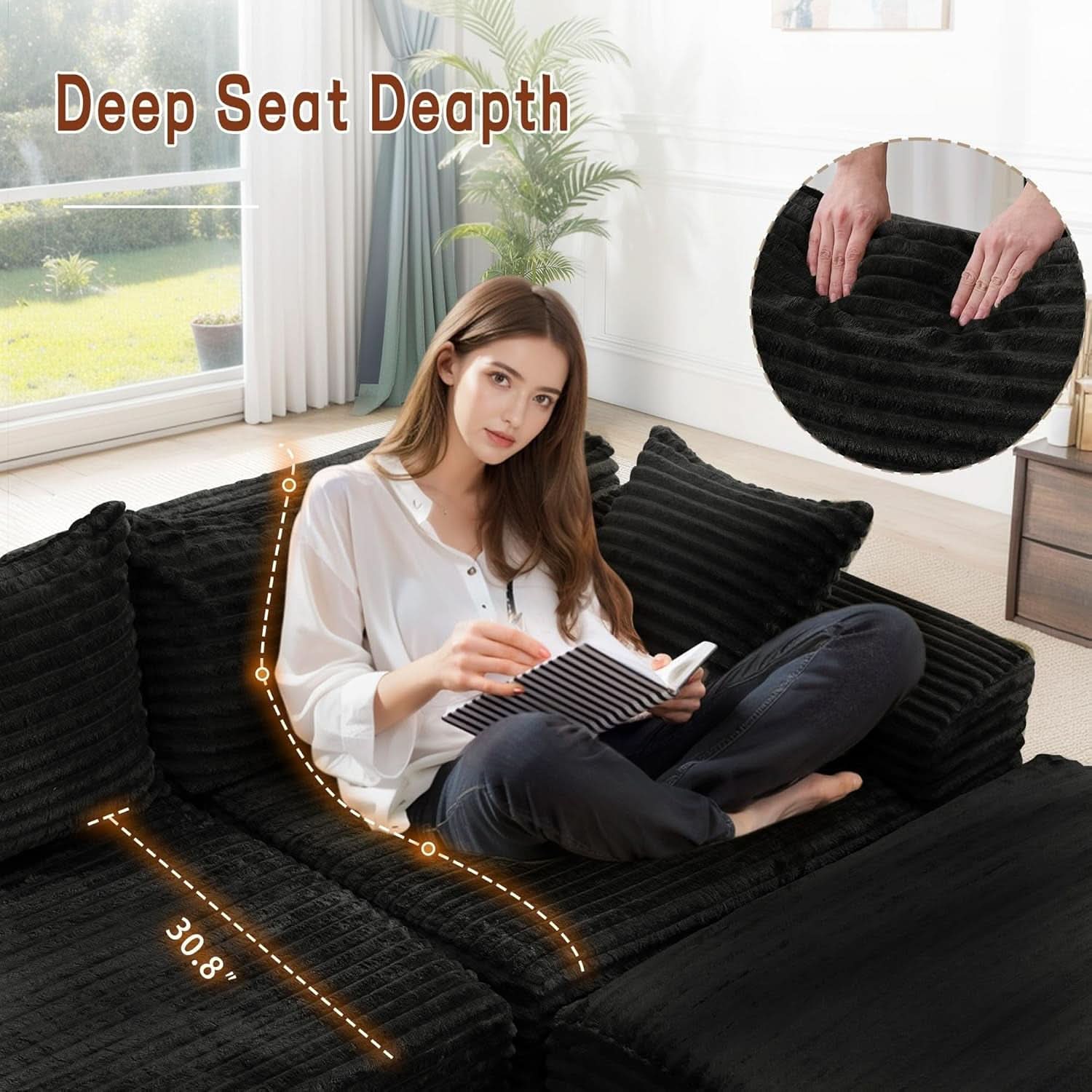 108 Inch L Shape Modular Sectional Sofa Corduroy Fabric For Living Room Comfort Everyday-3