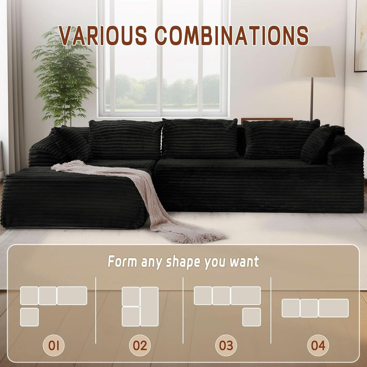 108 Inch L Shape Modular Sectional Sofa Corduroy Fabric For Living Room Comfort Everyday-2