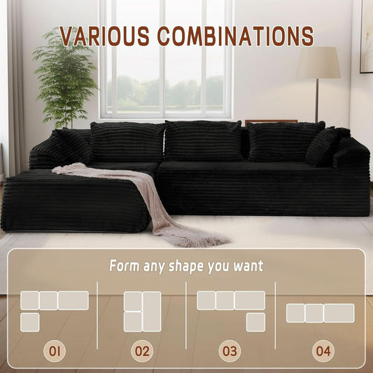 108 Inch L Shape Modular Sectional Sofa Corduroy Fabric For Living Room Comfort Everyday-2