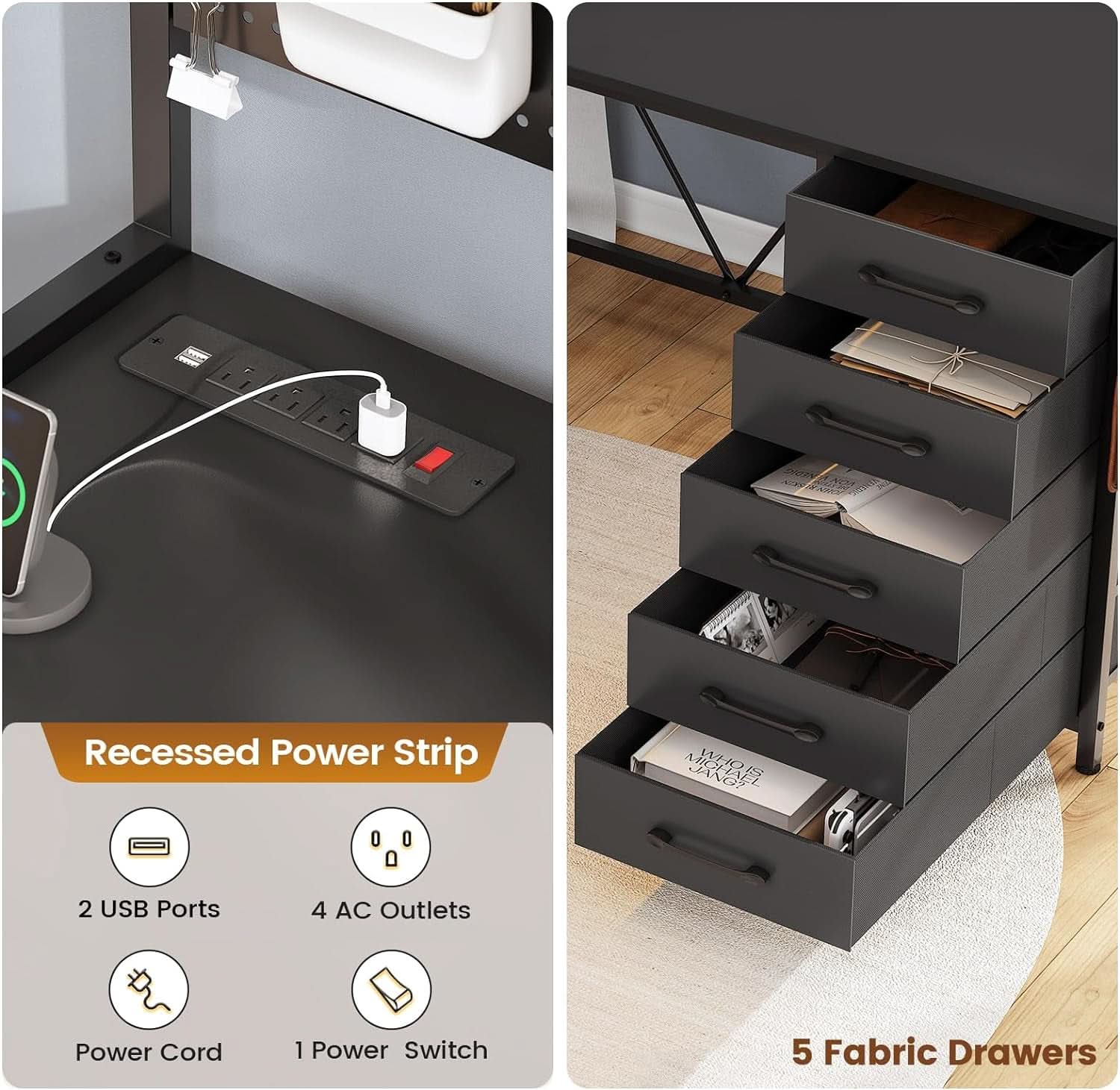 L Shaped Gaming Desk with Storage Drawers and Lights-4