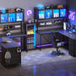 L Shaped Gaming Desk with Storage Drawers and Lights-3