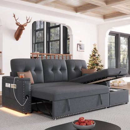 L Shaped Sleeper Sofa Bed with Storage and USB Port
