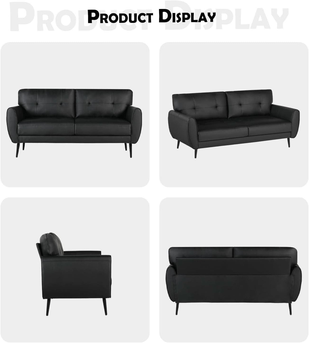 Mid Century Modern Black Loveseat Sofa for Small Spaces