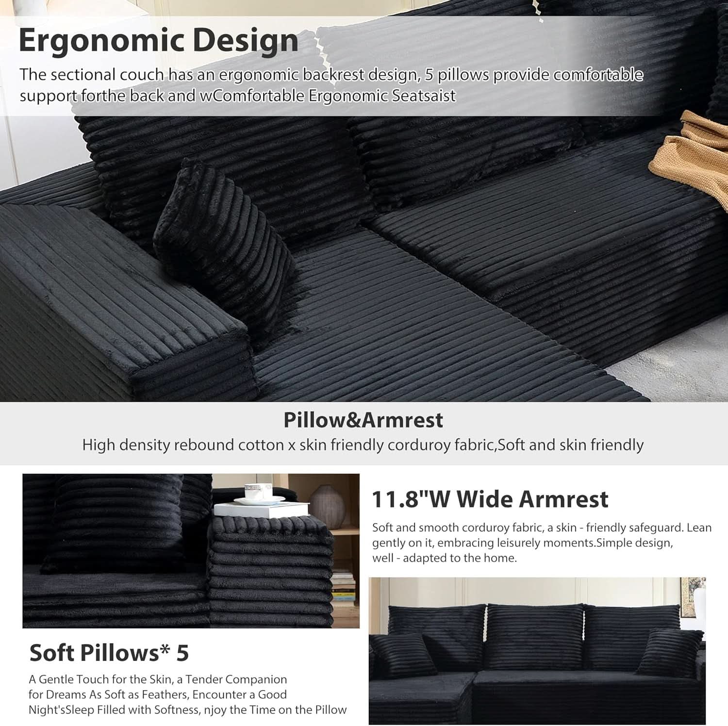 Modern L-Shape Cloud Sectional Couch for Living Room-4