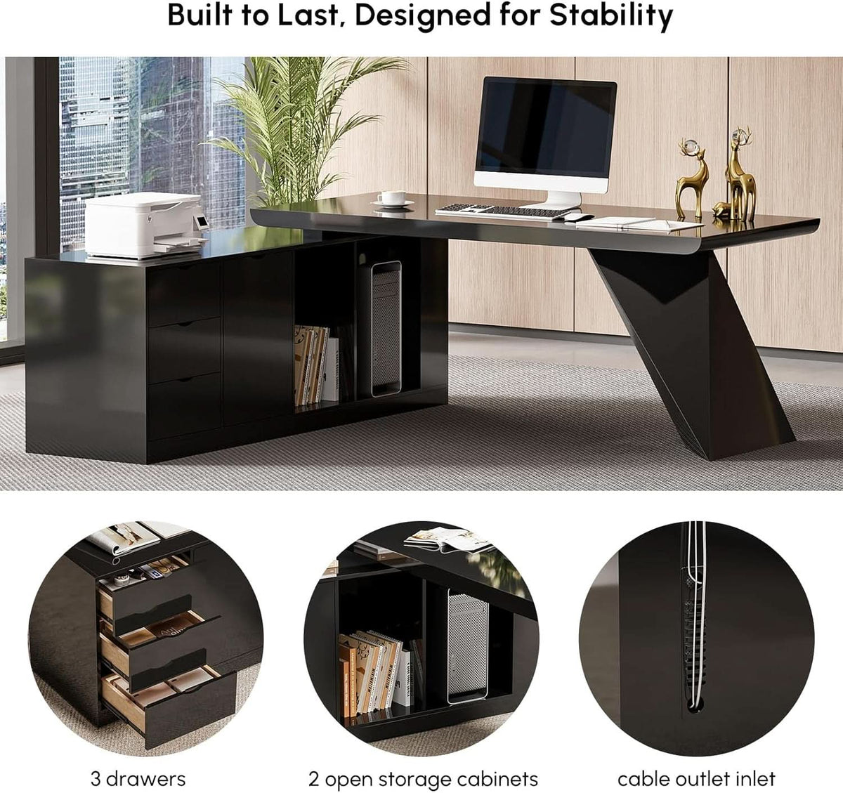 Modern L Shape Executive Desk With Drawers And Cabinet