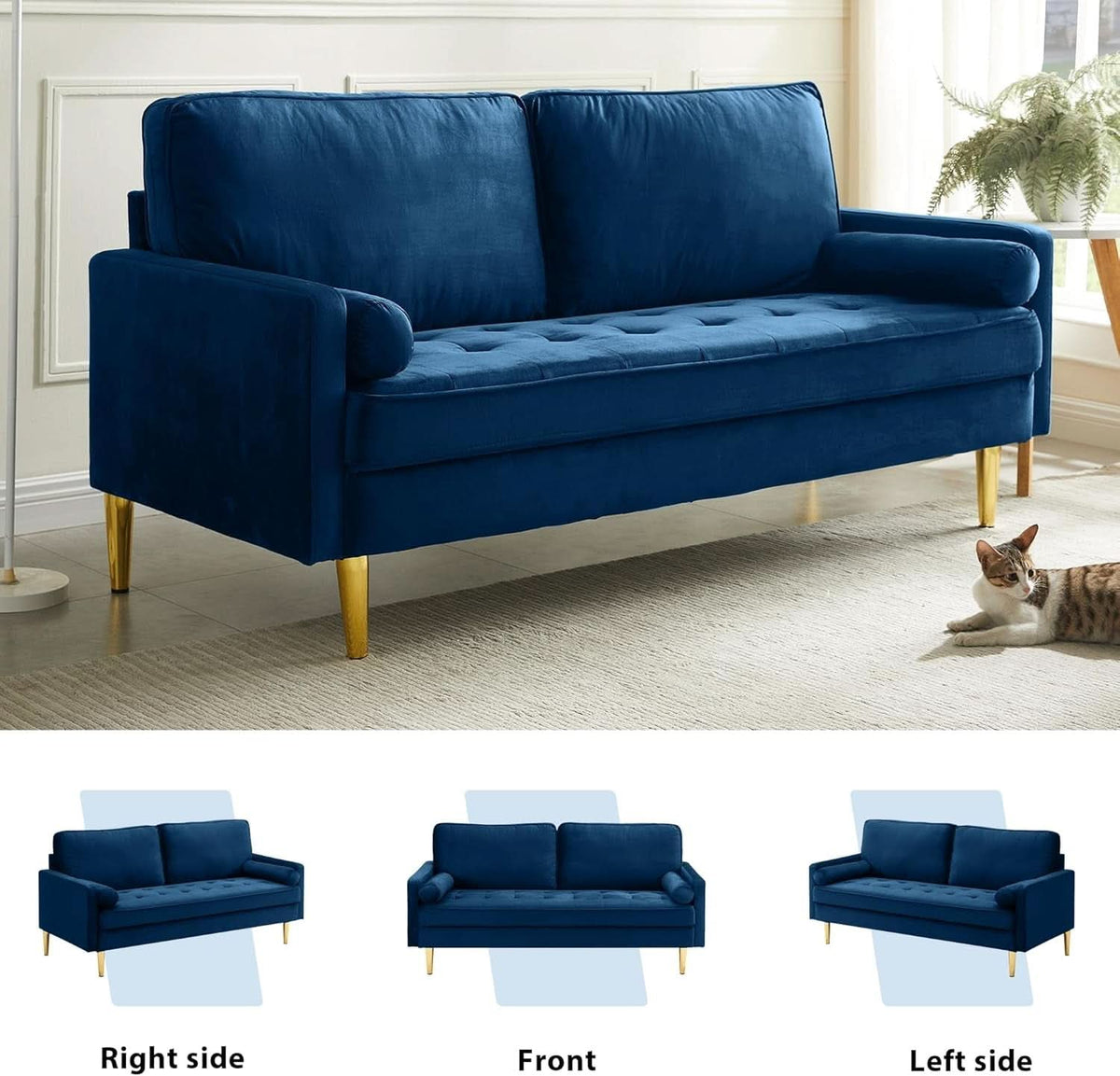 Modern Velvet Loveseat Sofa with Pillows for Comfort