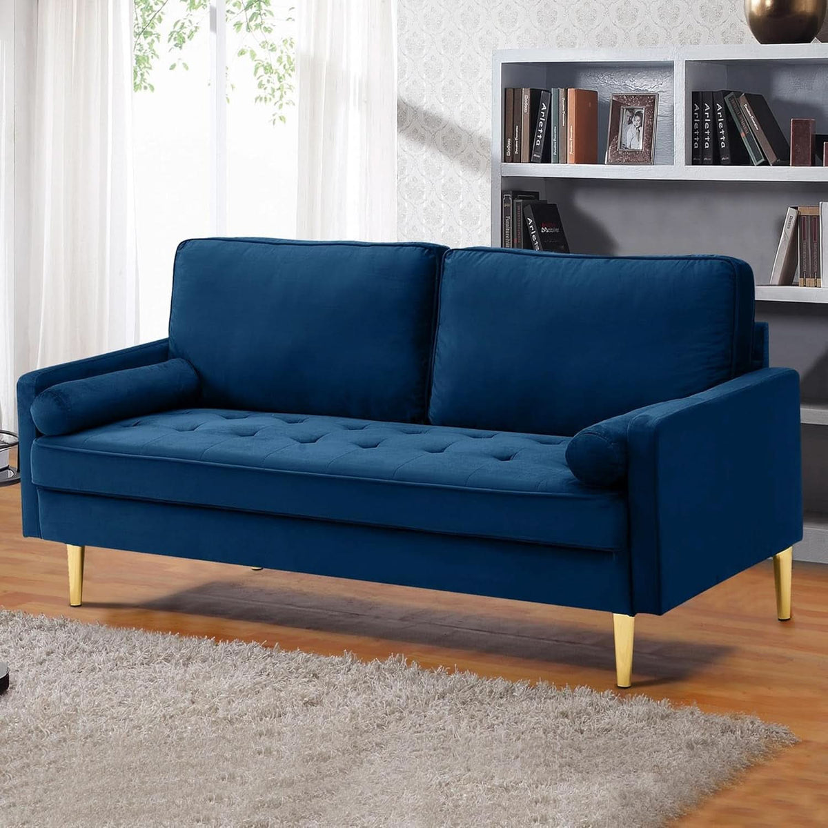Modern Velvet Loveseat Sofa with Pillows for Comfort