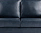 Navy Blue Faux Leather Loveseat With High Density Foam