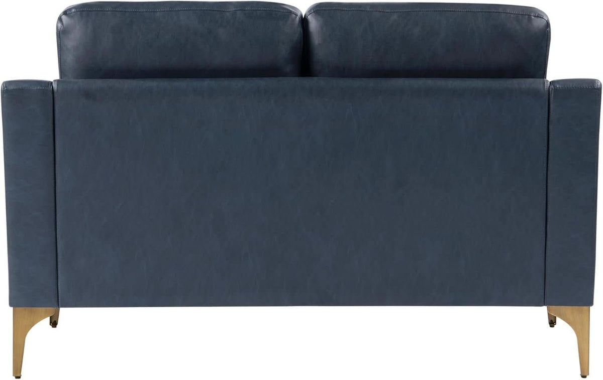 Navy Blue Faux Leather Loveseat With High Density Foam