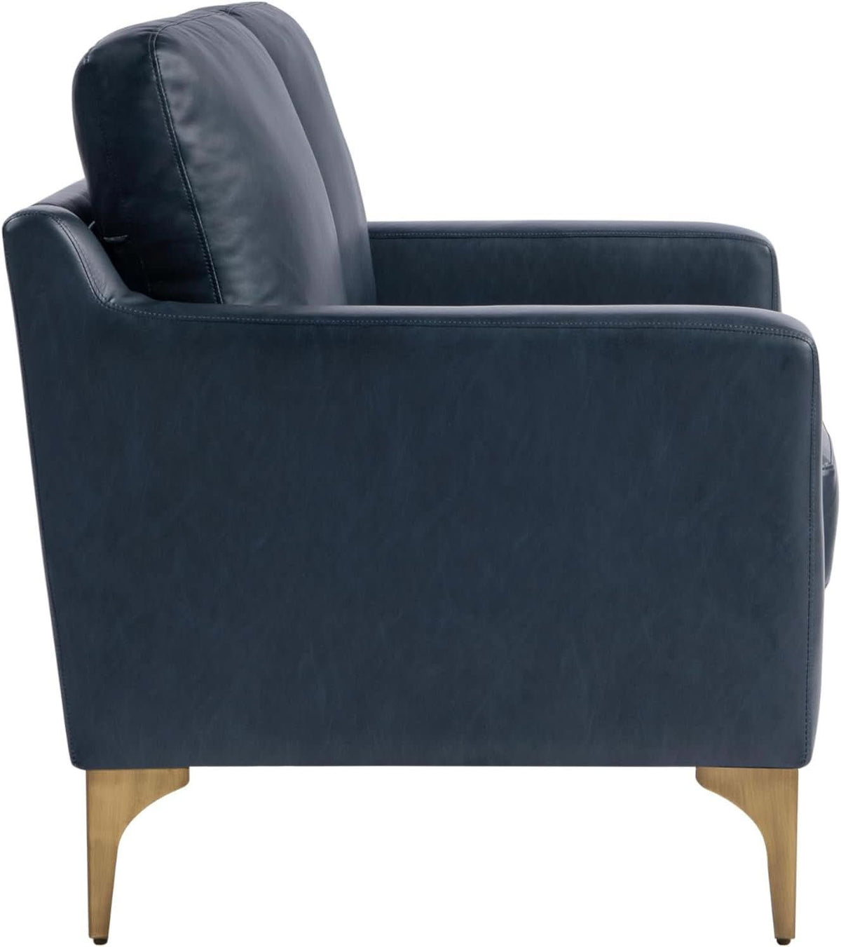 Navy Blue Faux Leather Loveseat With High Density Foam