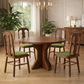 47" Round Dining Table Set with 4 Upholstered Carved Back Chairs, Brown Dining Room Set