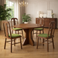 47" Round Dining Table Set with 4 Upholstered Carved Back Chairs, Brown Dining Room Set