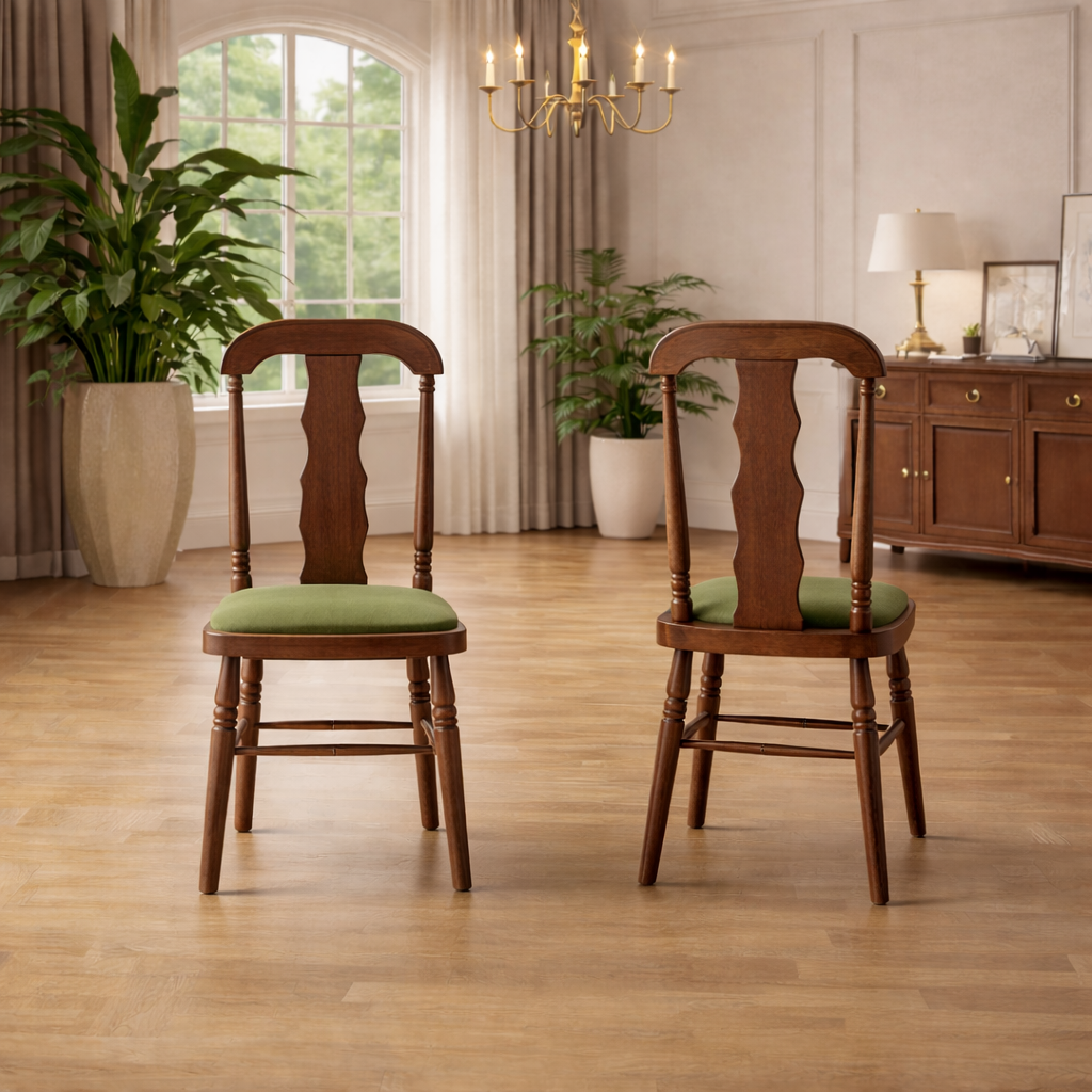 47" Round Dining Table Set with 4 Upholstered Carved Back Chairs, Brown Dining Room Set
