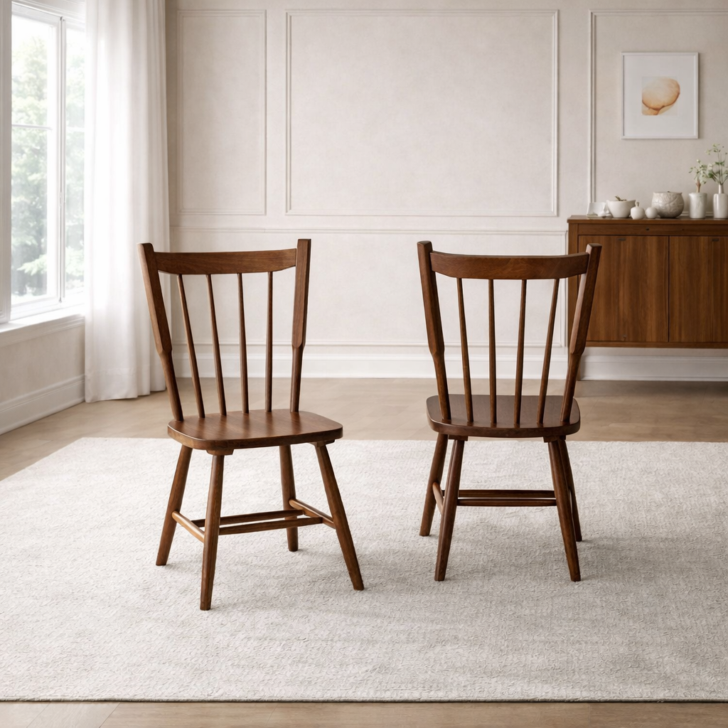 47" Round Walnut Dining Table with 4 Windsor Spindle Back Chairs 5-Piece Dining Set