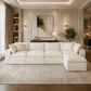 130" L-Shaped Cloud Sectional Sofa with Faux Marble Coffee Table 2-Piece Living Room Bundle White/Gold